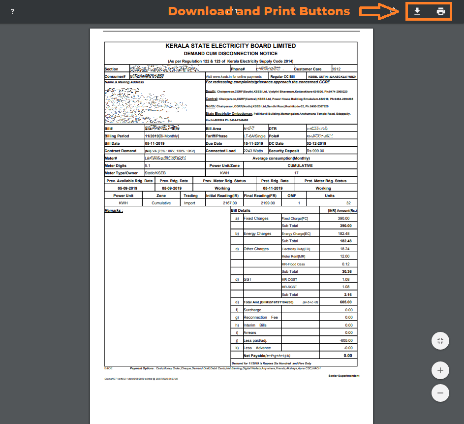 Old KSEB Bill Details