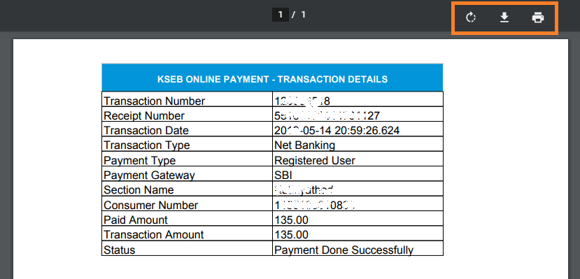 KSEB Bill Payment Receipt Download