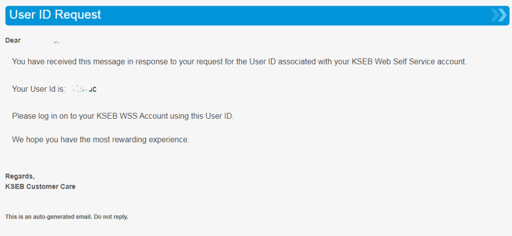KSEB User ID Recovery E-mail