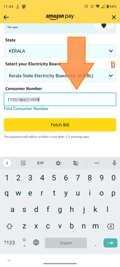 Amazon Kseb Consumer Number