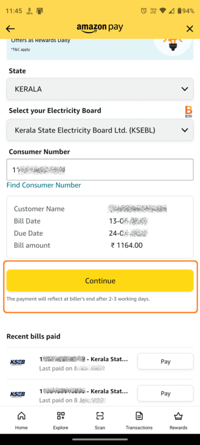 KSEB Bill Details Amazon